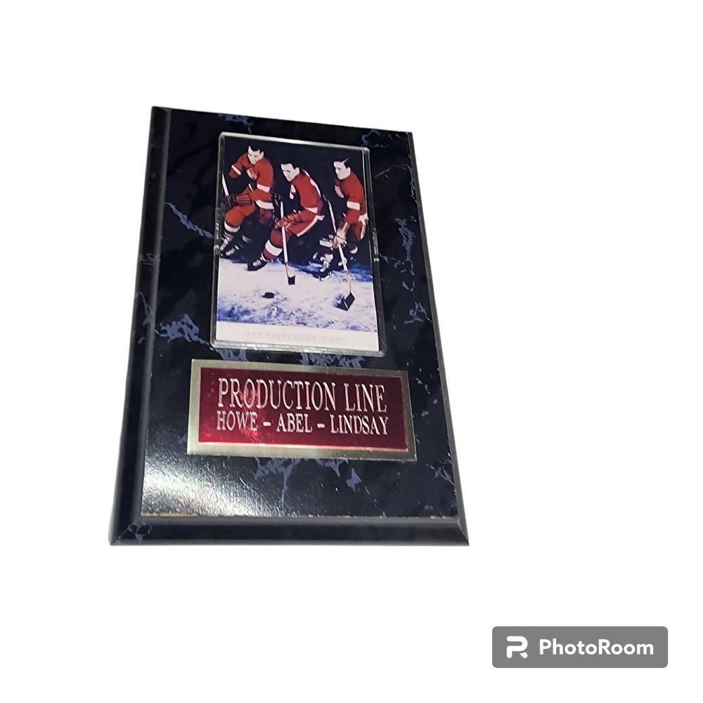 VINTAGE DETROIT RED WINGS HOWE ABEL LINDSAY PRODUCTION LINE 7X5 PLAQUE PIC NHL